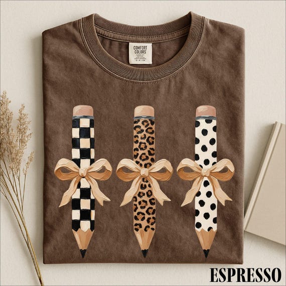 Coquette Pencil Shirt, Teacher Aesthetic Tee, Leopard Bow Shirt, School Graphic, Comfort Colors T-Shirt