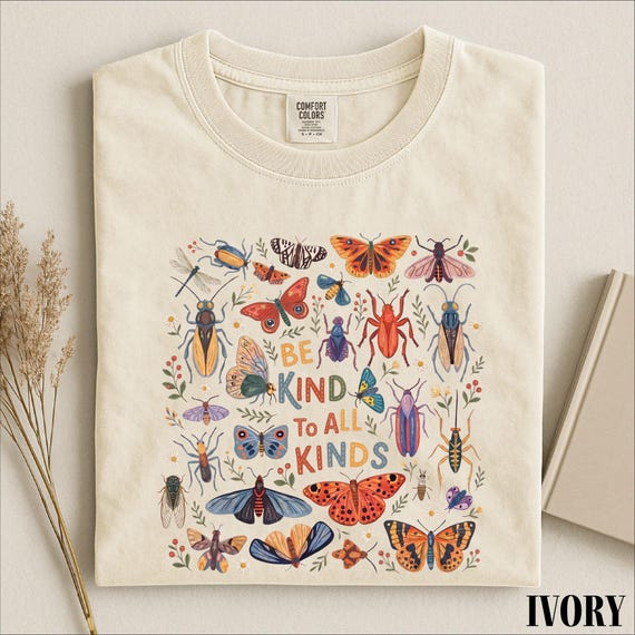 Be Kind To All Kinds Shirt, Cute Insect Bug Graphic Tee, Nature Lover Comfort Colors T-Shirt Gift for Teachers and Kids