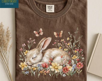 Boho Floral Bunny Shirt, Easter Rabbit Sweatshirt, Happy Easter Tee, Cottagecore Animal Graphic Sweater, Comfort Colors T-Shirt