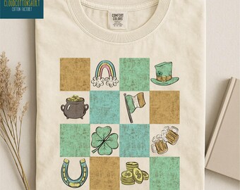 Retro Shamrock Shirt, St Patrick's Day Sweatshirt, Lucky T-Shirt, Cute Irish Sweater, Four Leaf Clover, Comfort Colors T-Shirt