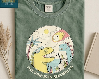 Camiseta "The Vibe Is In Shambles", suéter sobre salud mental, camiseta sarcástica divertida, sudadera divertida de dinosaurio, camiseta Comfort Colors