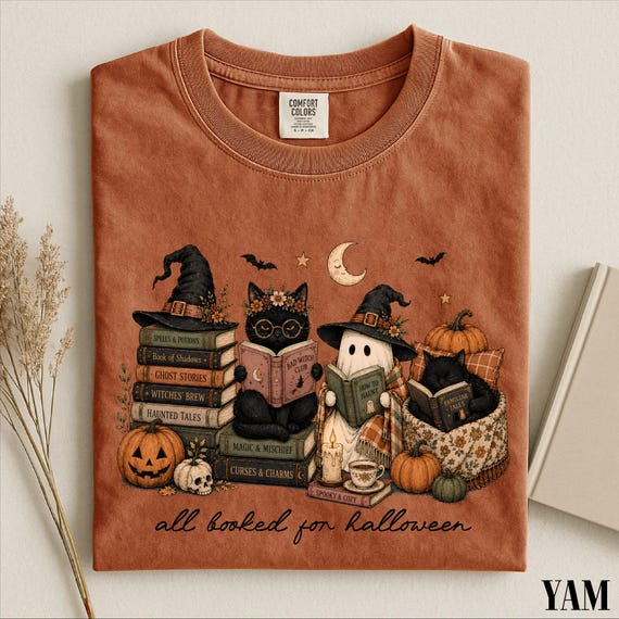 All Booked For Halloween Shirt, Funny Pumpkin Owl Book Cartoon Graphic Tee, Spooky Retro Humor Top, October Haunted Gift Shirt