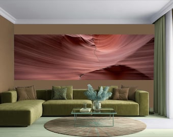 Sandstone Canyon Mural, Abstract Rock Texture Wallpaper, Custom Size Wall Decor (Red, Black, Gold)