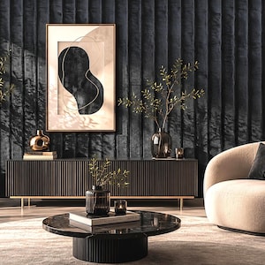 Black Velvet Slat Wall Mural, 3D Peel-and-Stick Wallpaper for Bedroom, Living Room Decor