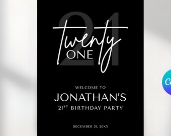 Editable 21st Birthday Welcome Sign Template, Welcome Poster Template, Party Banner for Him, Printable Poster Banner, Canva Printable