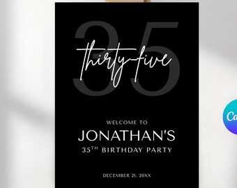 Editable 35th Birthday Welcome Sign Template, Welcome Poster Template, Party Banner for Him, Printable Poster Banner, Canva Printable