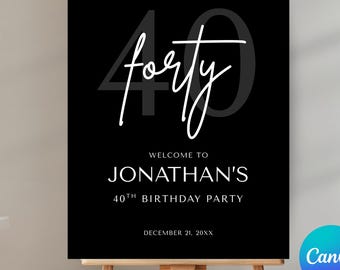 Editable Welcome 40th Birthday Sign Template for Men, Welcome Poster Template, Party Banner for Him, Printable Poster Banner, Canva Template