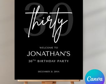 Editable Welcome 30th Birthday Sign Template for Men, Welcome Poster Template, Party Banner for Him, Printable Poster Banner, Canva Template