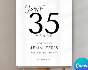 Editable Retirement Party Welcome Sign Template, Modern Minimalist Design Black and White Poster, Retirement Canva Template Years of Service