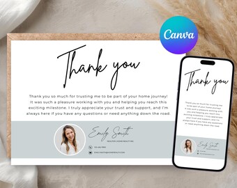 Editable Real Estate Thank You Card, Real Estate Marketing, Realtor Thank You Note with Photo, Closing Day Gift, Digital Printable, Canva