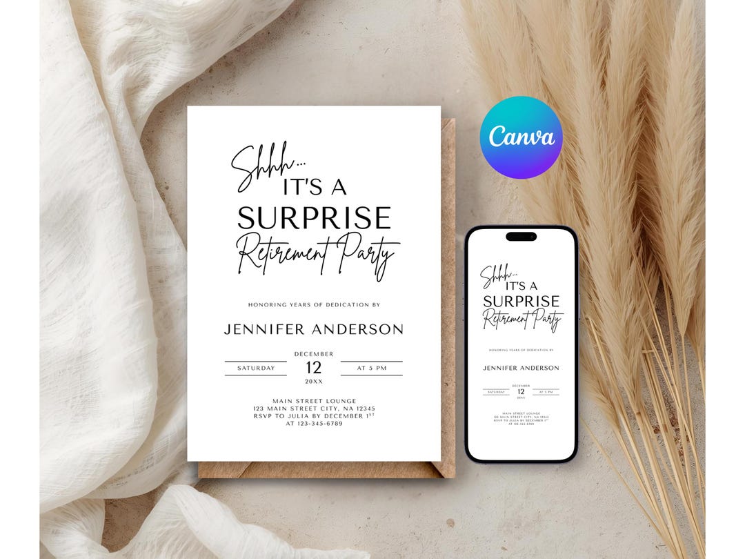 Editable It's a Surprise Retirement Party Invitation Template, Modern ...