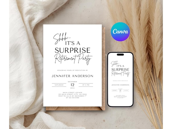Editable It's a Surprise Retirement Party Invitation Template, Modern Canva Invite, Retirement Dinner Celebration, Printable Digital Invite