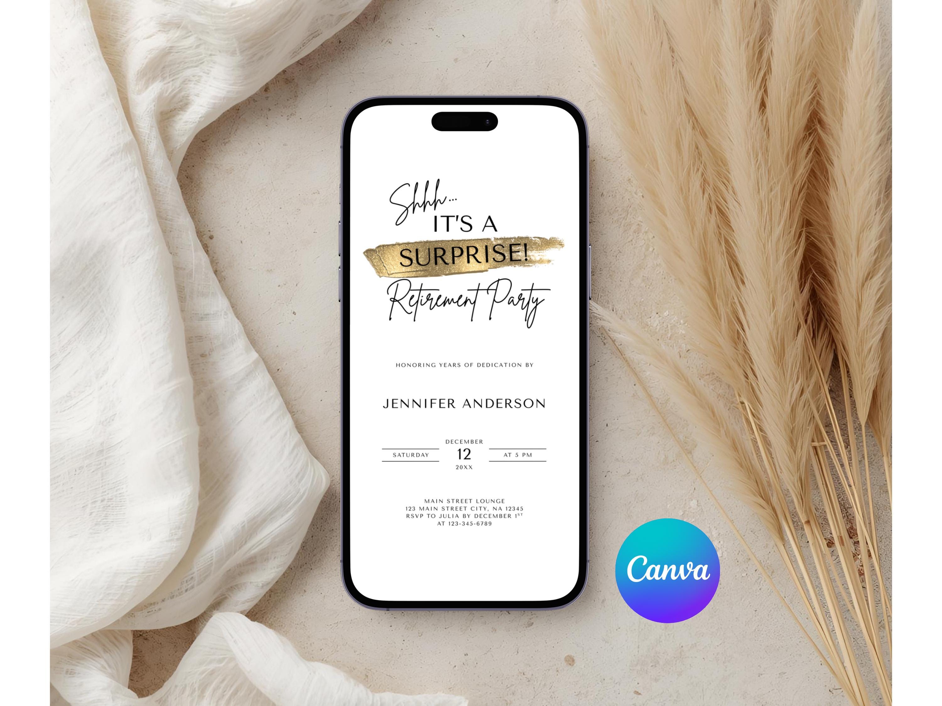 Editable It's a Surprise Retirement Party Invitation Template, Modern ...