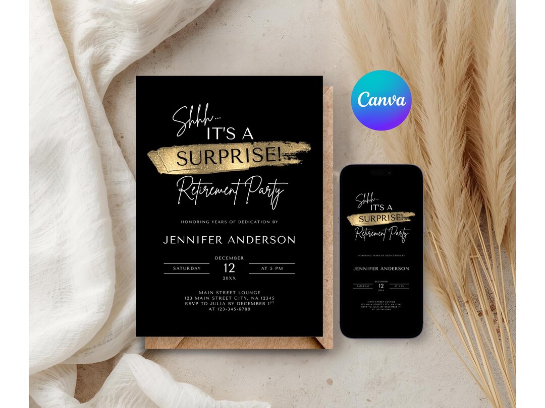 Editable It's a Surprise Retirement Party Invitation Template, Modern ...
