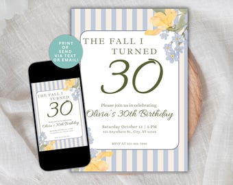 Fall Birthday Invitation Template: Summer I Turned Pretty Theme (Editable Canva, Digital Download)