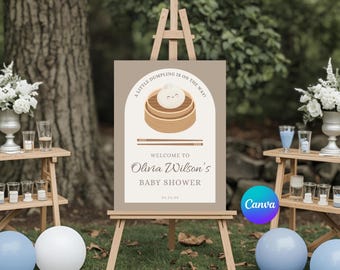 Dumpling Baby Shower Welcome Sign: Gender Neutral Canva Template (Digital Download)