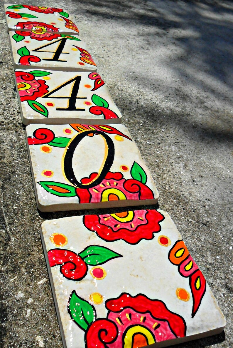 Hand Painted House Numbers Address Tiles SPANISH RED Etsy