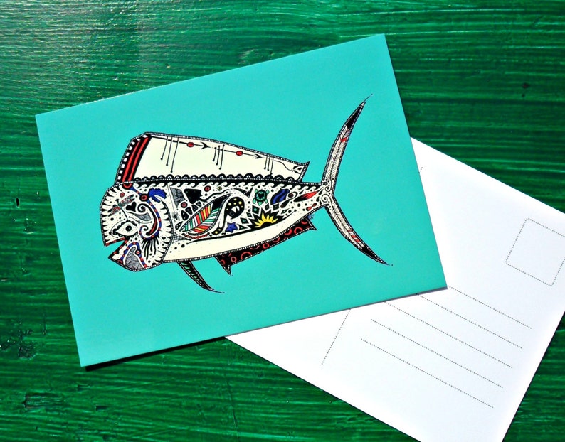 Postcard Teal Mahi Mahi Animal Art image 3