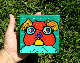 Bulldog mini painting 4 x 4 canvas