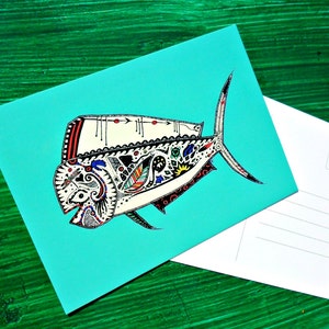 Postcard Teal Mahi Mahi Animal Art image 2