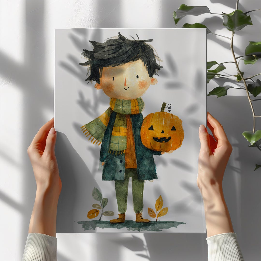 Whimsical Printable Fall Chibi Illustration - Cute Autumn Decor, Kids ...