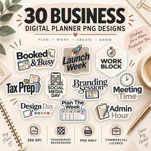 30 Businessplaner-PNG-Designs im Paket, Cliparts zur kommerziellen Nutzung, Produktivitäts-Download