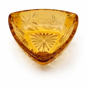 Vintage Amber Glass Ashtray Mid Century Triangular Pressed Glass Catchall Dish Retro Orange Glass Decor