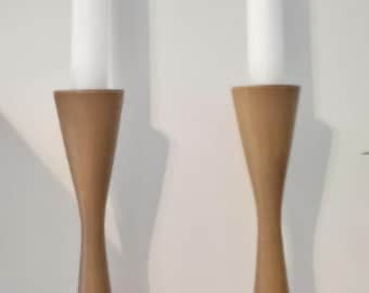 Vintage JADOCO Canada Wood Candlesticks Pair – Mid Century Modern 11” MCM Wooden Candle Holders – Danish Style Decor