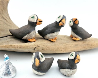 Handmade Miniature Puffin Figurine, Ceramic Coastal Beach Decor, Nautical Shelf Decoration, Ocean Theme Cake Topper, Sea Bird Lover Gift