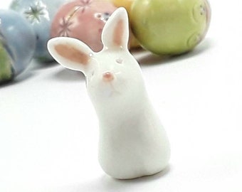 Pottery Miniature Bunny, Mini Ceramic Spring Rabbit Easter Gift Collectable Ornament, Artisan Handmade, Nature Wildlife Lover Basket Stuffer