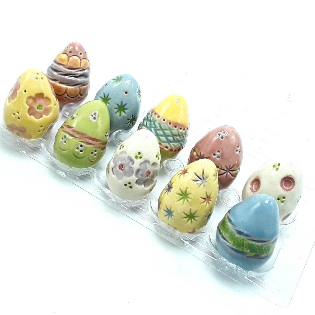 Pottery Easter Egg Ornament 1, Miniature Spring Decoration Mix, Mini