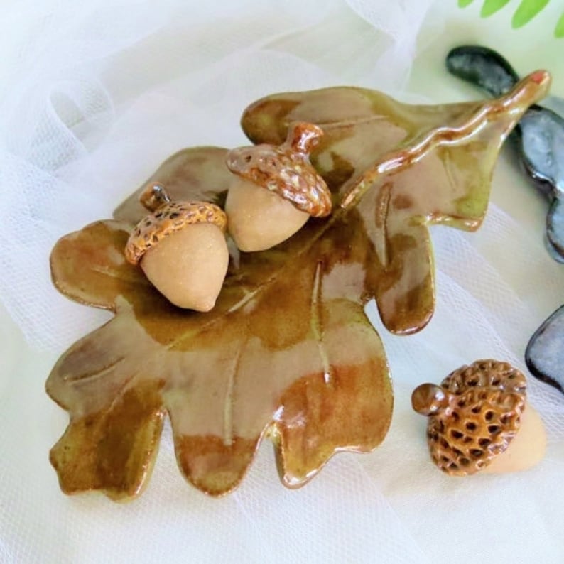 Aromatherapy Essential Oils Diffuser Pottery Leaf Acorn, Ceramic Spa Accessory Decor, Yoga Meditation Harvest Decoration Fragrance Handmade image 2