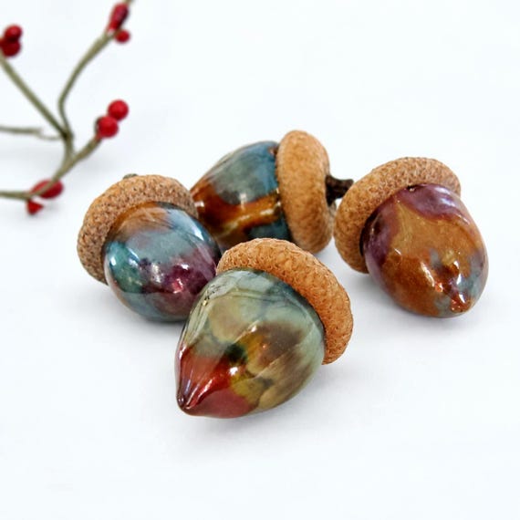 Pottery Acorns, Ceramic Harvest Decor, Autumn Wedding Party Favors, Handmade Woodland Decoration, Fall Hostess Gift, Stocking Stuffer