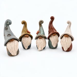 Mini Ceramic Gnome Ornament, Handmade Pottery, Fairy Garden Decor, Elf Figurine Collectible
