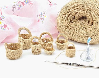 Miniature Easter Basket, Hand Crocheted 1:12 Dollhouse Decor, Micro Mini Spring Craft Supply