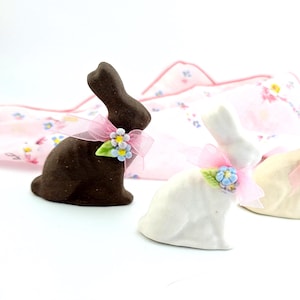 Pottery Chocolate Easter Bunny, Collectible Ceramic Spring Decor, Handmade Ornament