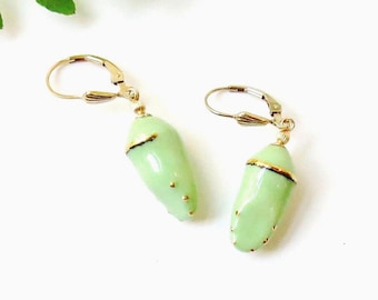 Ceramic Chrysalis Earrings, Monarch Butterfly Jewelry, Gold Wedding Special Occasion, Nature Lover Gift, Cancer Metamorphosis Survivor