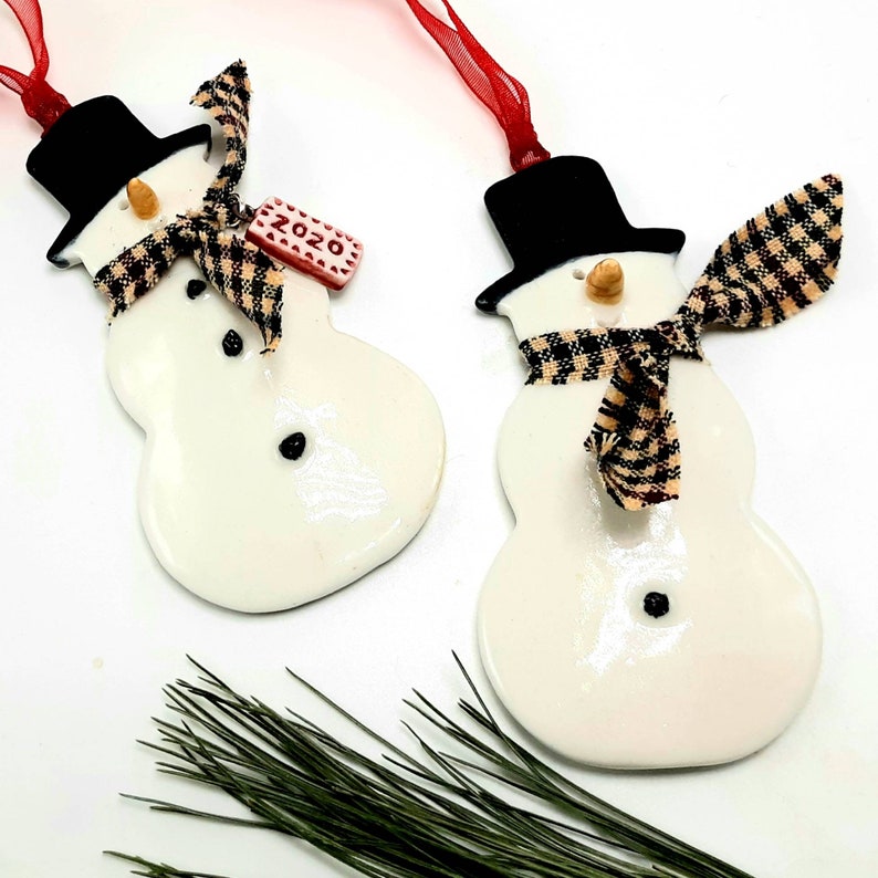 Personalized Ceramic Snowman Ornament / 1 Custom Handmade Etsy