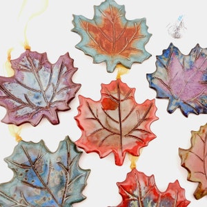 Ceramic Maple Leaf Ornament, 3&quot; Pottery Holiday Decor, Nature Christmas Decoration, Autumn Fall, Secret Santa Gift Exchange, USA Handmade