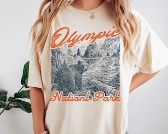 Camiseta del Parque Nacional Olímpico, camiseta Washington Coast Comfort Colors, camiseta vintage Bear Forest, regalo de recuerdo de viaje para senderismo y playa