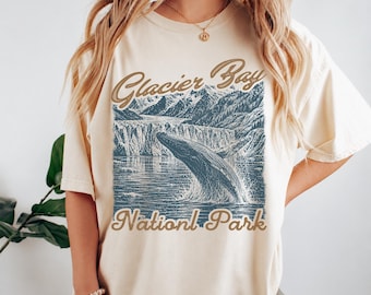 Camiseta de Glacier Bay, camiseta del Parque Nacional de Alaska, camiseta Comfort Colors para avistamiento de ballenas, regalo de viaje de Glacier Mountain, recuerdo de la vida marina