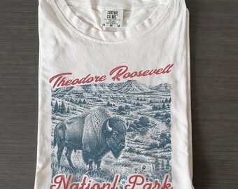 Theodore Roosevelt National Park Shirt, North Dakota Bison Comfort Colors T-Shirt, Vintage Badlands Prairie Tee, Western Hiking Travel Gift