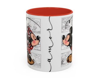 Mickey & Minnie Comic Kiss Accent Coffee Mug | 11oz 15oz