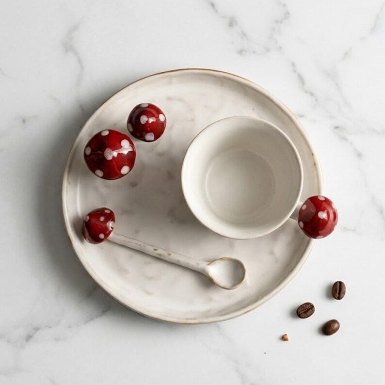 Nyckfullt set med mugg och tallrikar i keramik från Whimsical Mushroom: Handgjord Cottagecore-keramik bild 7