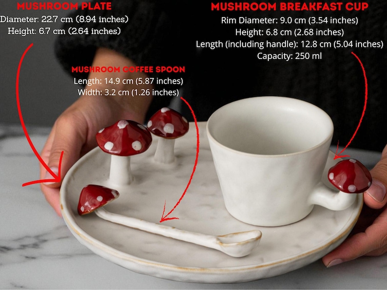 Nyckfullt set med mugg och tallrikar i keramik från Whimsical Mushroom: Handgjord Cottagecore-keramik bild 2