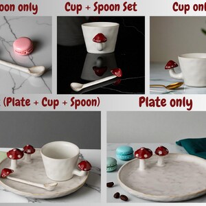 Nyckfullt set med mugg och tallrikar i keramik från Whimsical Mushroom: Handgjord Cottagecore-keramik bild 13
