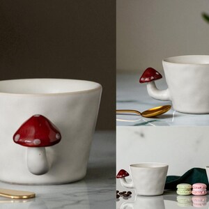 Nyckfullt set med mugg och tallrikar i keramik från Whimsical Mushroom: Handgjord Cottagecore-keramik bild 6