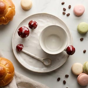 Nyckfullt set med mugg och tallrikar i keramik från Whimsical Mushroom: Handgjord Cottagecore-keramik bild 10