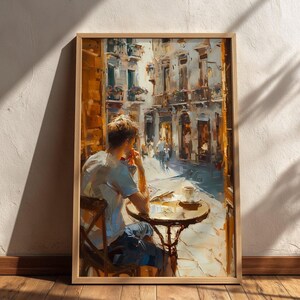 Mediterranean Café Print: Italian Street Coffee Scene, Warm Light