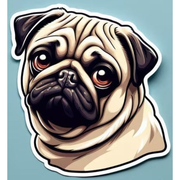 Pug dog sticker. Decal, Waterproof Vinyl, UV resistant. Great for Tumblers, Laptops, Cups, bottles, Car bumpers, windows. Free Shipping